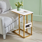 Javlergo C Shaped Side Table, Small End Table with USB Ports and Outlets for Small Spaces
