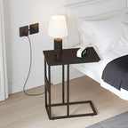 Black C-Shaped Side Table with USB Charging Station
