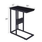 Black C-Shaped Side Table with USB Charging Station