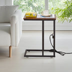Black C-Shaped Side Table with USB Charging Station