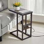 Black C-Shaped Side Table with USB Charging Station