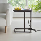 Black C-Shaped Side Table with USB Charging Station