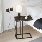 Black C-Shaped Side Table with USB Charging Station