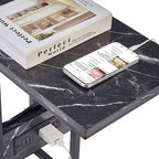 Black C-Shaped Side Table with USB Charging Station