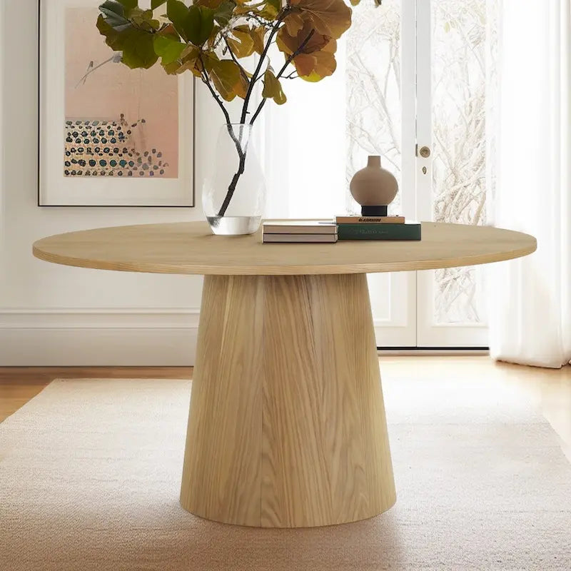 Oak Round Pedestal Dining Table for 6 - Natural Wood Finish