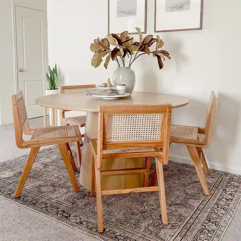 Oak Round Pedestal Dining Table for 6 - Natural Wood Finish