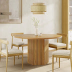 Wood Round Dining Table for 4-6 with Hexagonal Pedestal Base