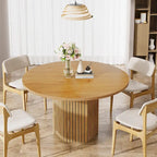 Wood Round Dining Table for 4-6 with Hexagonal Pedestal Base
