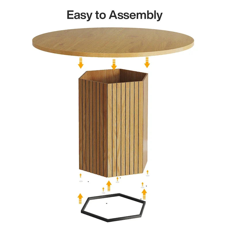 Wood Round Dining Table for 4-6 with Hexagonal Pedestal Base