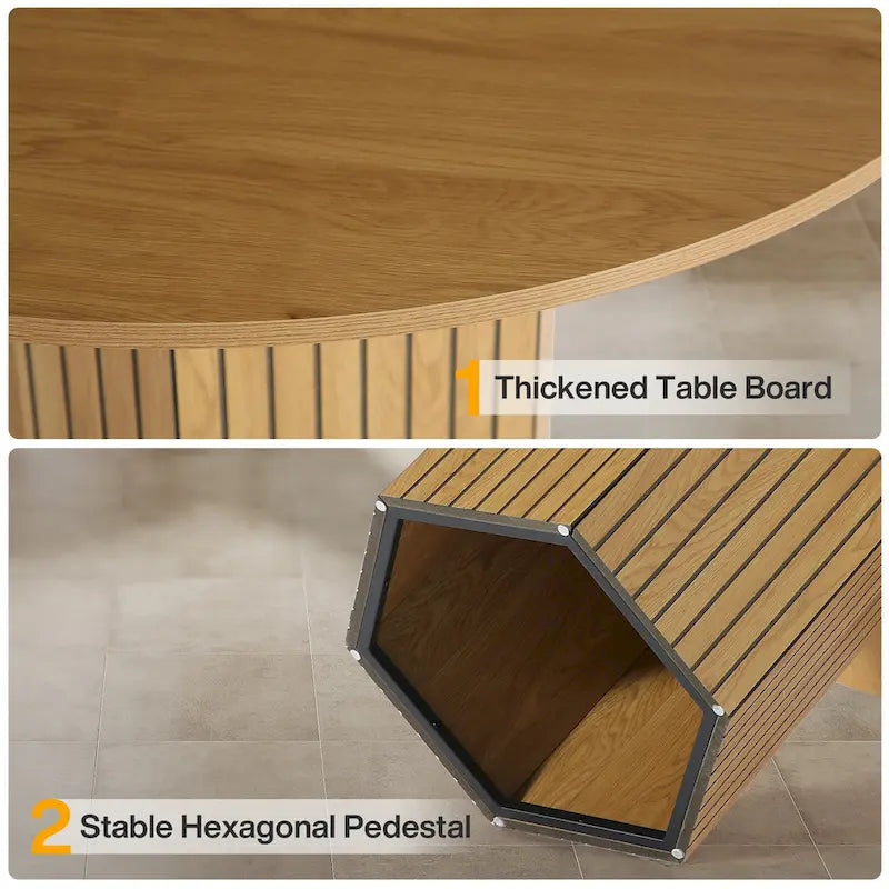 Wood Round Dining Table for 4-6 with Hexagonal Pedestal Base