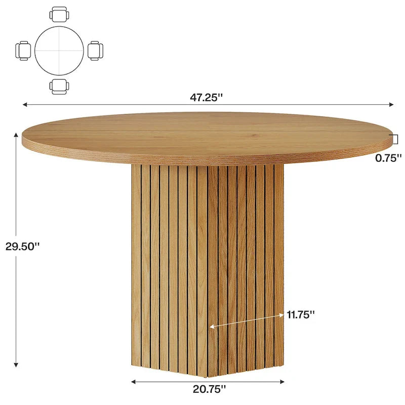 Wood Round Dining Table for 4-6 with Hexagonal Pedestal Base