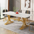 Faux Marble Dining Table with Gold Legs for 6-8