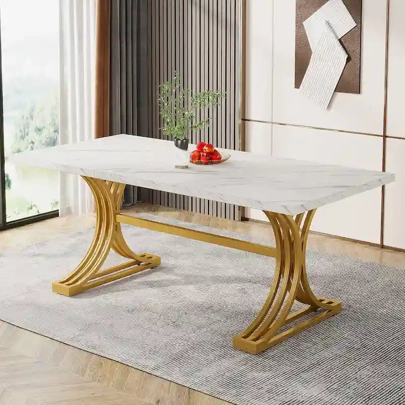 63 Modern Dining Table with Trestles Legs for Kitchen Dining Room
