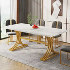 Faux Marble Dining Table with Gold Legs for 6-8