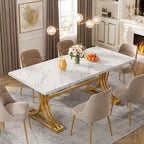 Faux Marble Dining Table with Gold Legs for 6-8