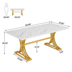 Faux Marble Dining Table with Gold Legs for 6-8