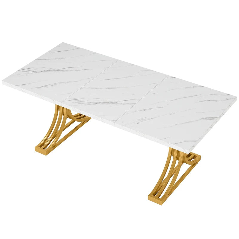 Faux Marble Dining Table with Gold Legs for 6-8