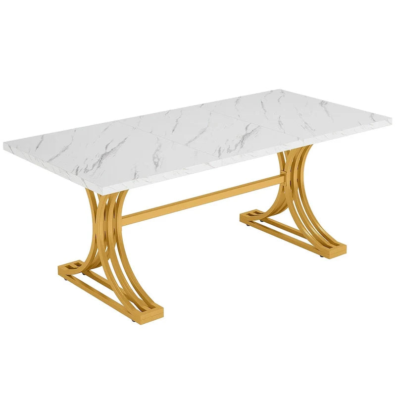 Faux Marble Dining Table with Gold Legs for 6-8