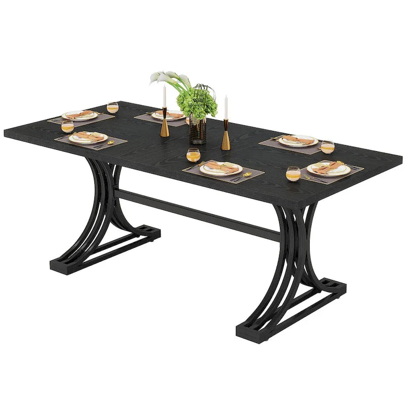 Faux Marble Dining Table with Gold Legs for 6-8