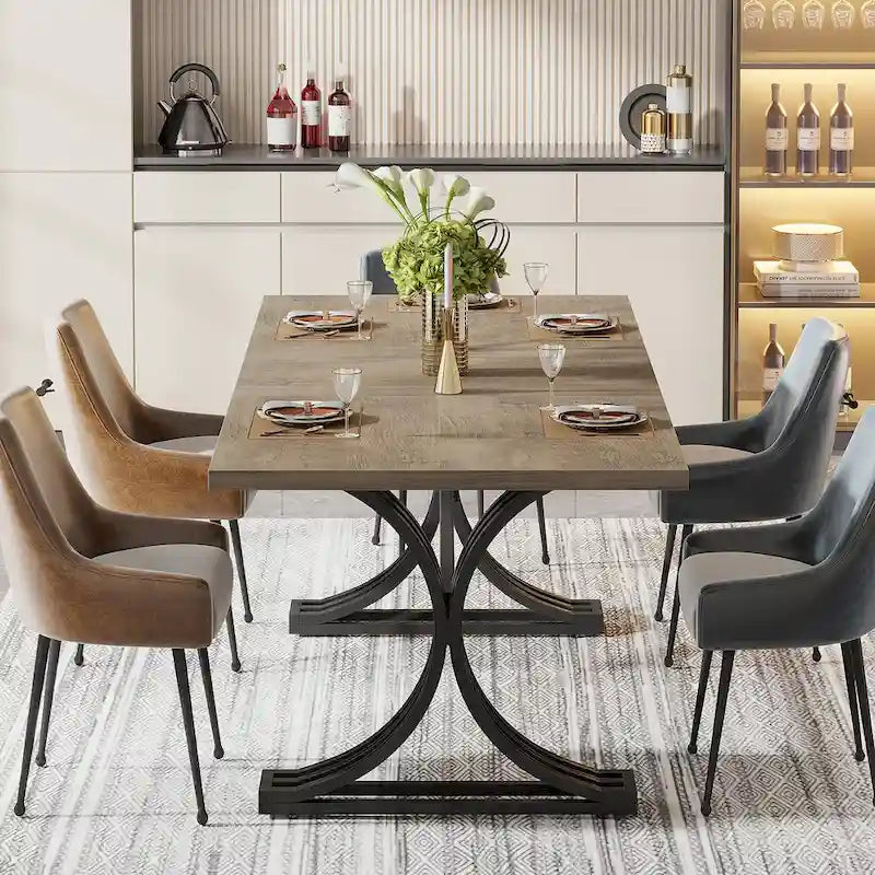 Faux Marble Dining Table with Gold Legs for 6-8