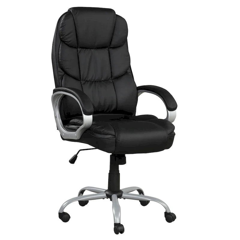 Mid-Back Ergonomic Office Chair - Black Faux Leather