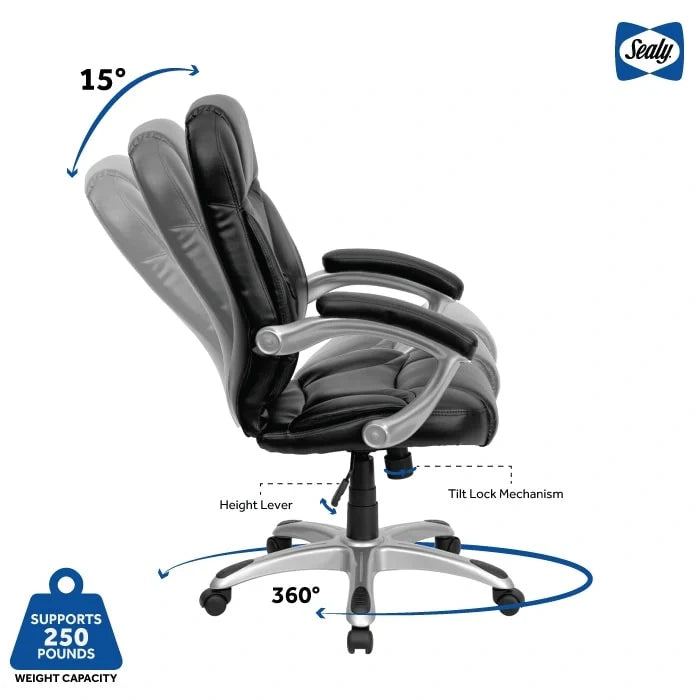 Mid-Back Ergonomic Office Chair - Black Faux Leather