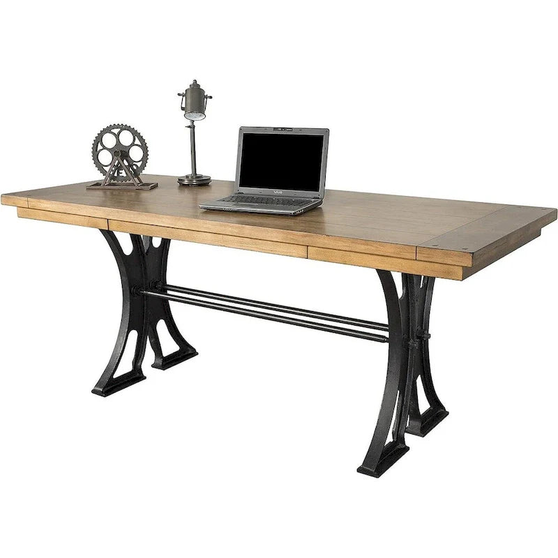 Rustic Writing Desk - Brown - Steel Frame