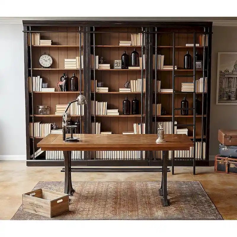 Rustic Writing Desk - Brown - Steel Frame