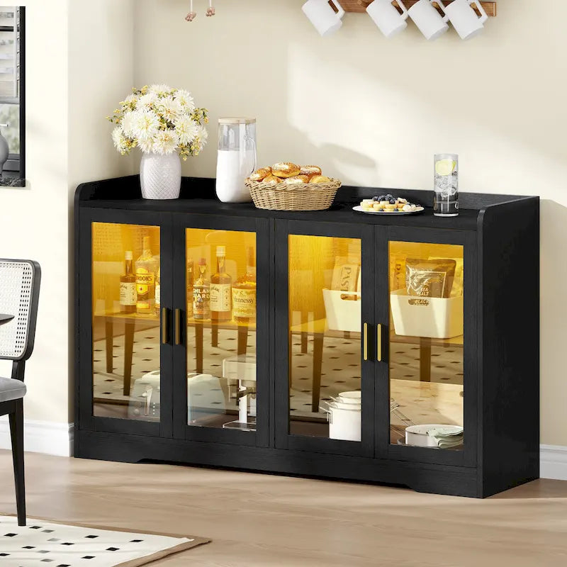 Moasis 55 Sideboard Buffet Cabinet with LED Light, Storage Cabinet with Doors and Adjustable Shelves