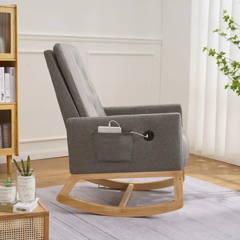 Grey Teddy Velvet Rocking Chair with Adjustable Back & Footrest, 1-Person