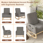Grey Teddy Velvet Rocking Chair with Adjustable Back & Footrest, 1-Person