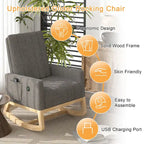 Grey Teddy Velvet Rocking Chair with Adjustable Back & Footrest, 1-Person