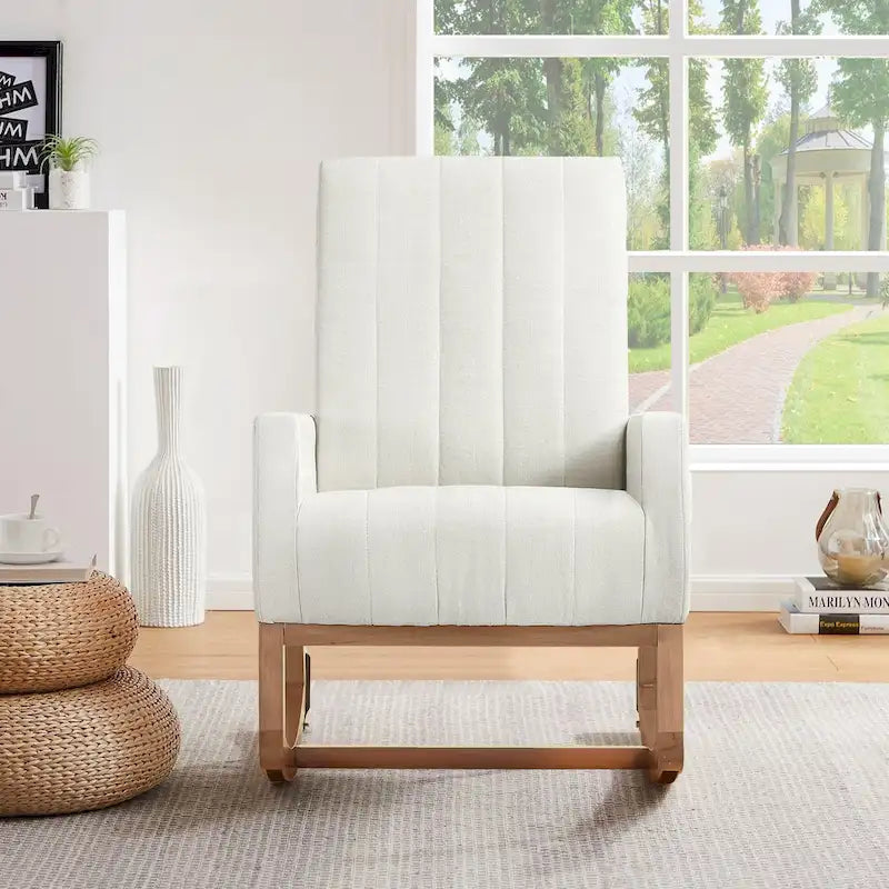 Grey Teddy Velvet Rocking Chair with Adjustable Back & Footrest, 1-Person