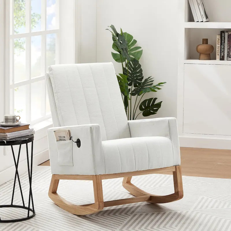 Grey Teddy Velvet Rocking Chair with Adjustable Back & Footrest, 1-Person