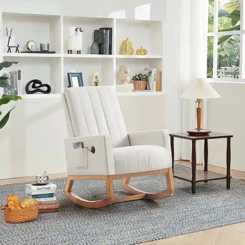 Grey Teddy Velvet Rocking Chair with Adjustable Back & Footrest, 1-Person