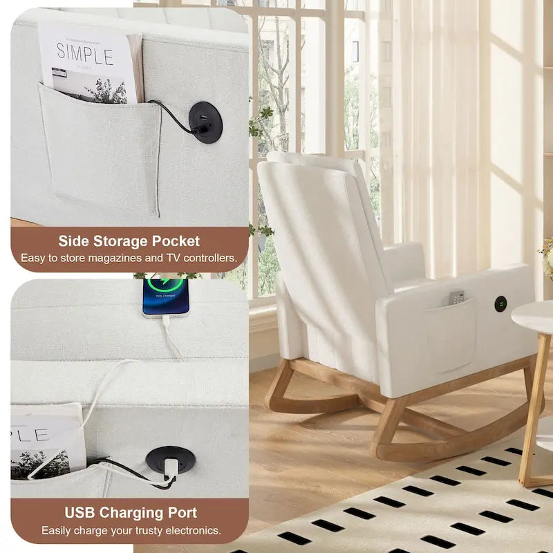 Grey Teddy Velvet Rocking Chair with Adjustable Back & Footrest, 1-Person