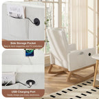 Grey Teddy Velvet Rocking Chair with Adjustable Back & Footrest, 1-Person