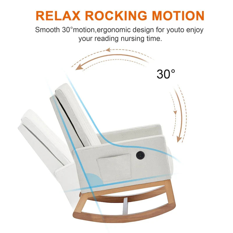 Grey Teddy Velvet Rocking Chair with Adjustable Back & Footrest, 1-Person