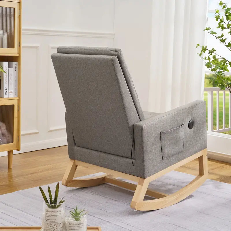 Grey Teddy Velvet Rocking Chair with Adjustable Back & Footrest, 1-Person