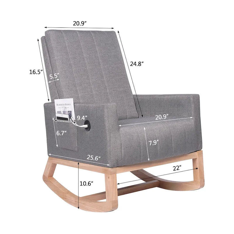 Grey Teddy Velvet Rocking Chair with Adjustable Back & Footrest, 1-Person
