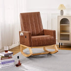 Grey Teddy Velvet Rocking Chair with Adjustable Back & Footrest, 1-Person