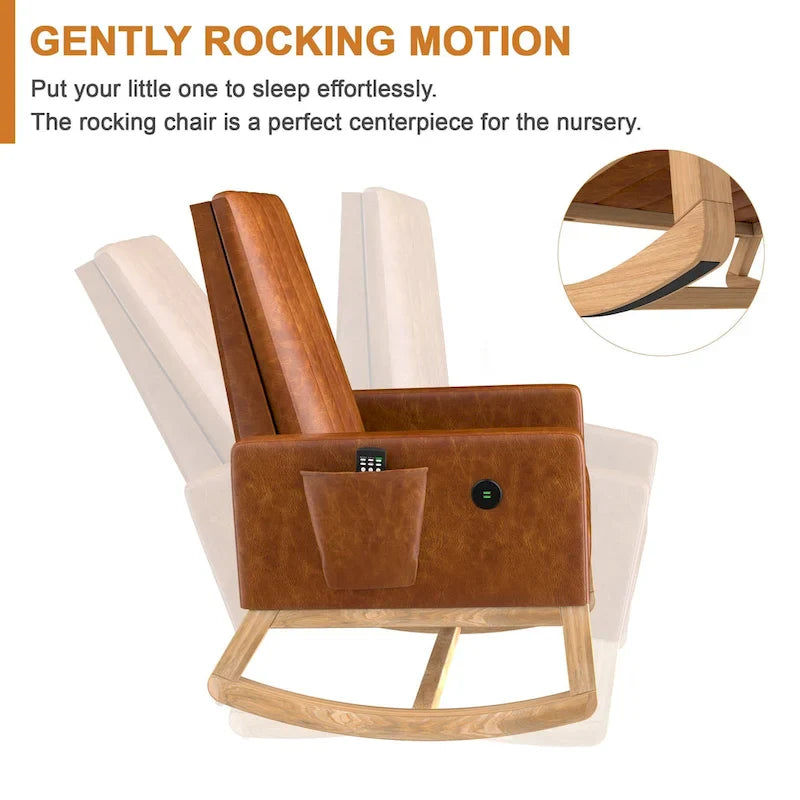 Grey Teddy Velvet Rocking Chair with Adjustable Back & Footrest, 1-Person