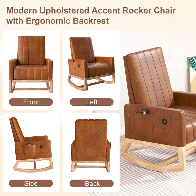 Grey Teddy Velvet Rocking Chair with Adjustable Back & Footrest, 1-Person
