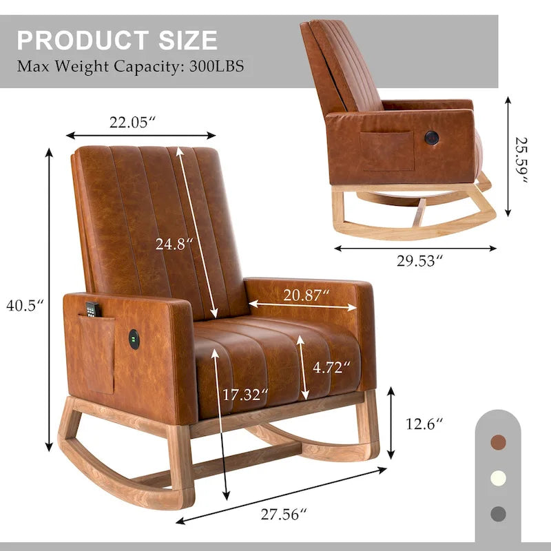 Grey Teddy Velvet Rocking Chair with Adjustable Back & Footrest, 1-Person