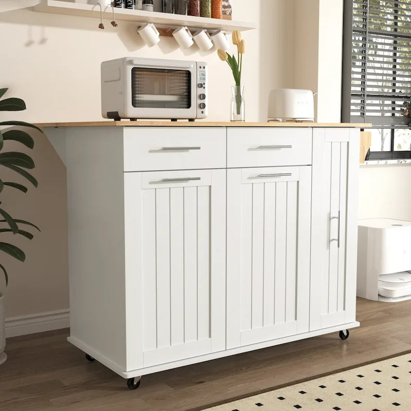 Kitchen Island Cart - Black/White - Drop Leaf - Rolling