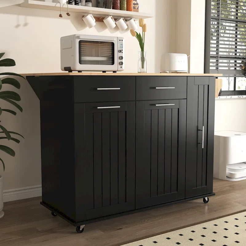 Kitchen Island Cart - Black/White - Drop Leaf - Rolling