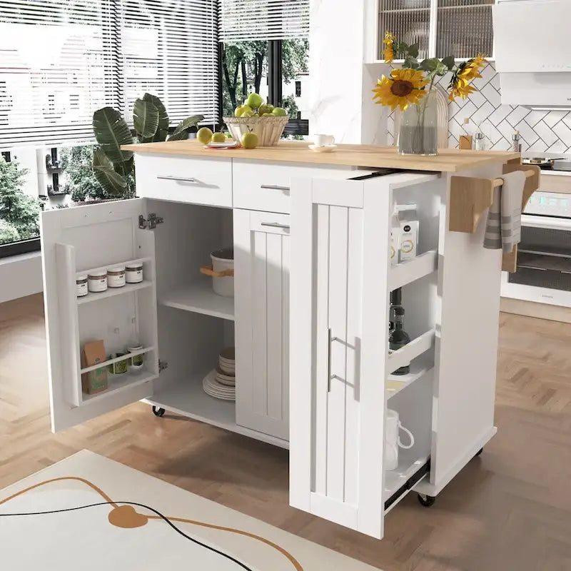 Kitchen Island with Drop Leaf,Kitchen Storage Cart with 3 Tier Pull Out Cabinet Organizer