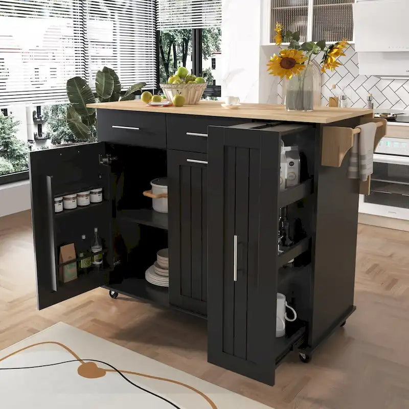 Kitchen Island Cart - Black/White - Drop Leaf - Rolling