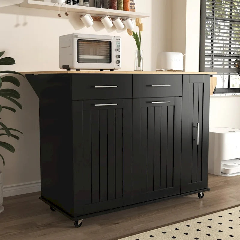 Kitchen Island Cart - Black/White - Drop Leaf - Rolling