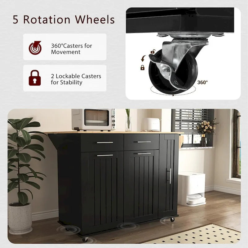 Kitchen Island Cart - Black/White - Drop Leaf - Rolling